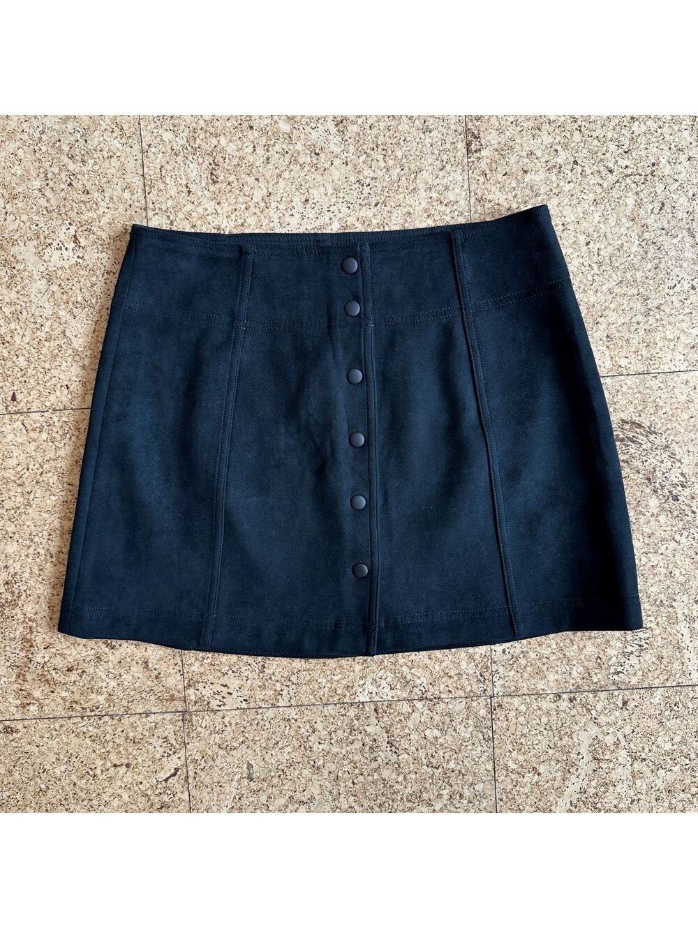 Gap Black Faux Suede Mini Skirt Snap Front A-Line Women's Size 10 NWT 792721